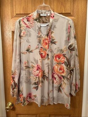 Susan Graver Sheer Floral Blouse & Matching Tank Top
